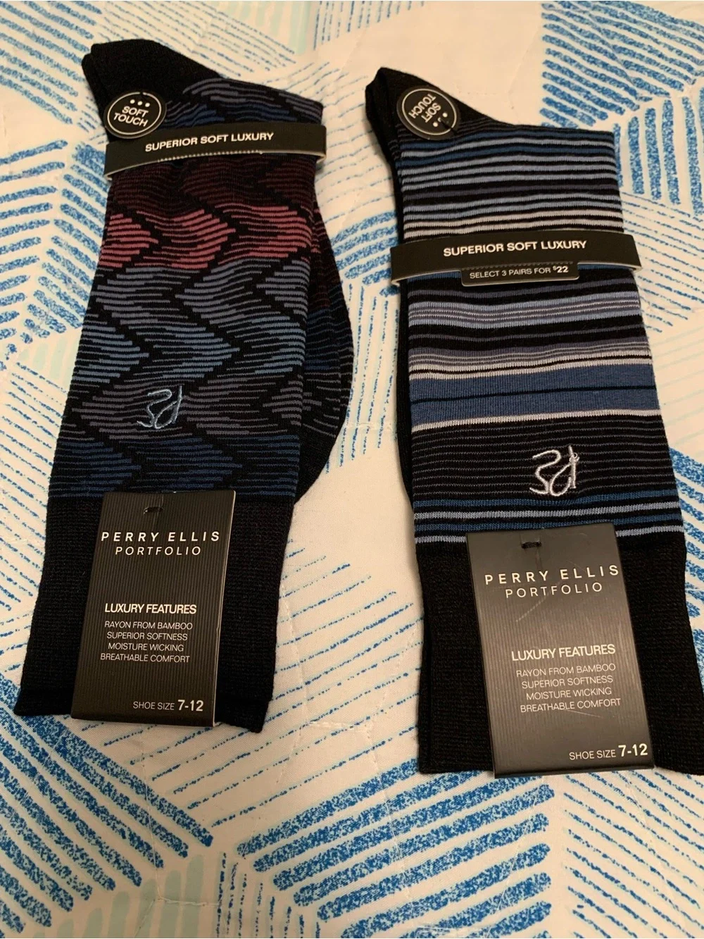 Perry Ellis Men's Dress Socks - Black, Gray, Blue, Brown & Tan Mix